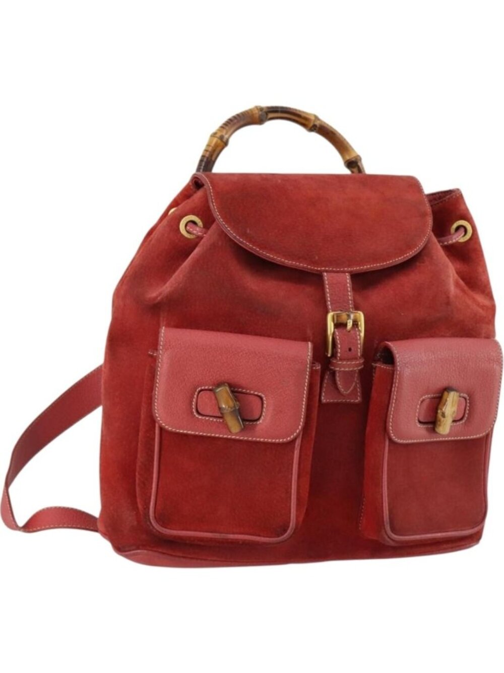 GUCCI Bamboo Backpack Suede Red Gold 003 2058 0016